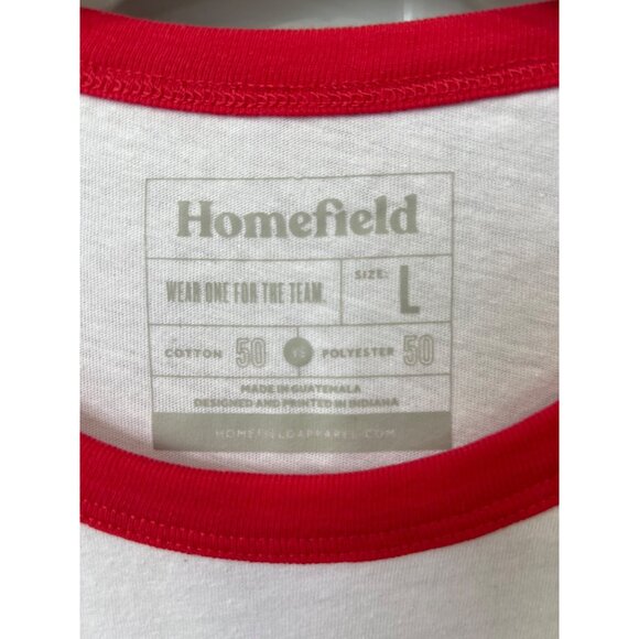 Homefield Raglan Sleeve Baseball T Shirt Mens L White Pink Cotton Polyester NEW - Picture 3 of 5